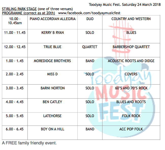 Toodyay Music Fest 2018 Stilring Park PROGRAMME as at 20th March.png