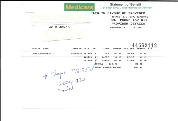 20041206 MX M JONES, Medicare statement of benefit Dr Taylor